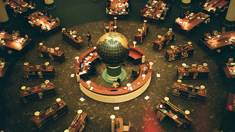 Library with a globe in the centre